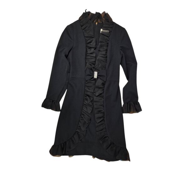 Vintage Betty Draper Black Dress 12 Mad Men Ruffle 1960's Tamaras Bow Union Made - Picture 1 of 9